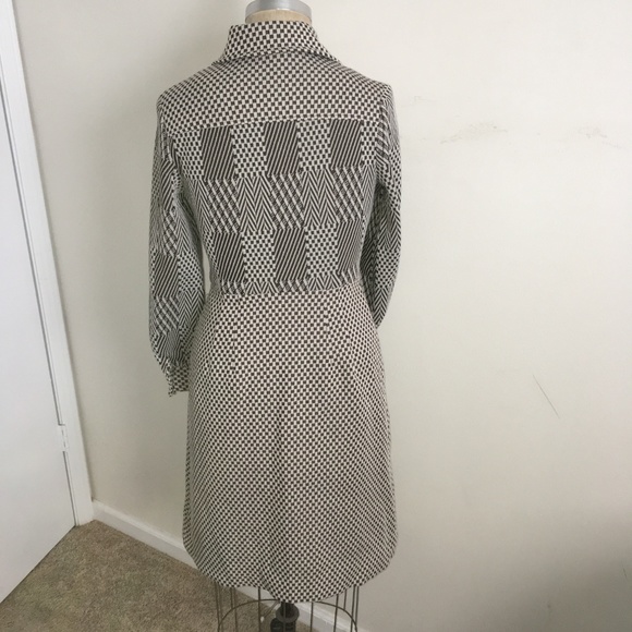 70's Brown-White Double Knit Graphic Print Dress - Picture 3 of 8